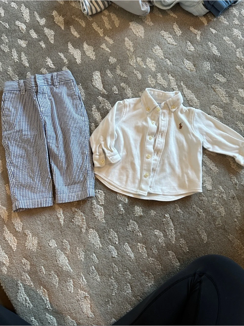 Ralph Lauren Baby White Button-Down Shirt and Blue Seersucker Pants